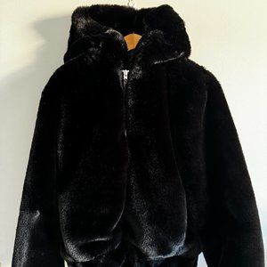 GAP Black Faux Fur Bomber Jacket - Size L